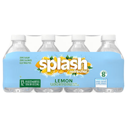 Splash Refresher Lemon Flavored Water, 8 fl oz, 12 Pack