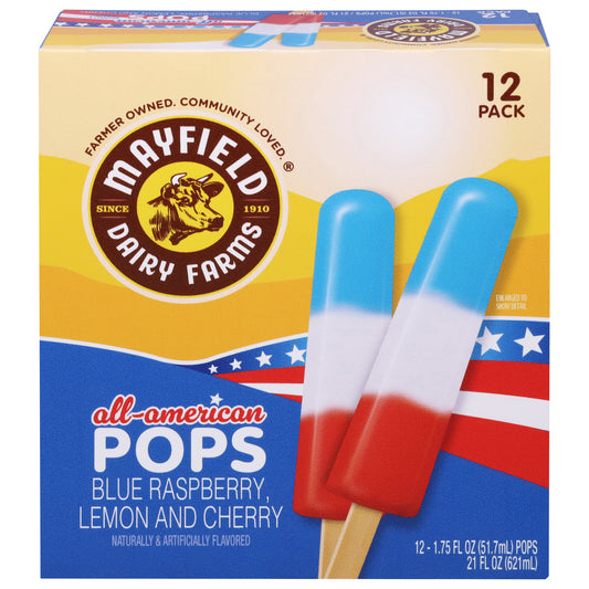 Mayfield Dairy Farms All-American Blue Raspberry, Lemon and Cherry Pops 12 - 1.75 fl oz Pops