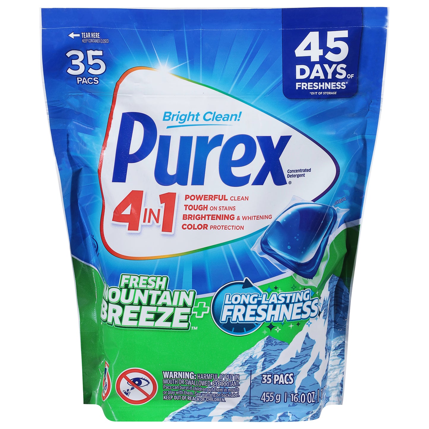 Purex Pacs 4 in 1 Concentrated Fresh Mountain Breeze + Long-Lasting Freshness Detergent 35 Each