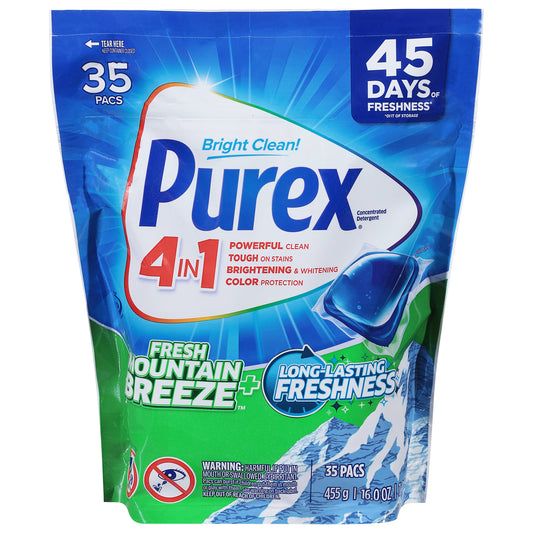 Purex Pacs 4 in 1 Concentrated Fresh Mountain Breeze + Long-Lasting Freshness Detergent 35 Each