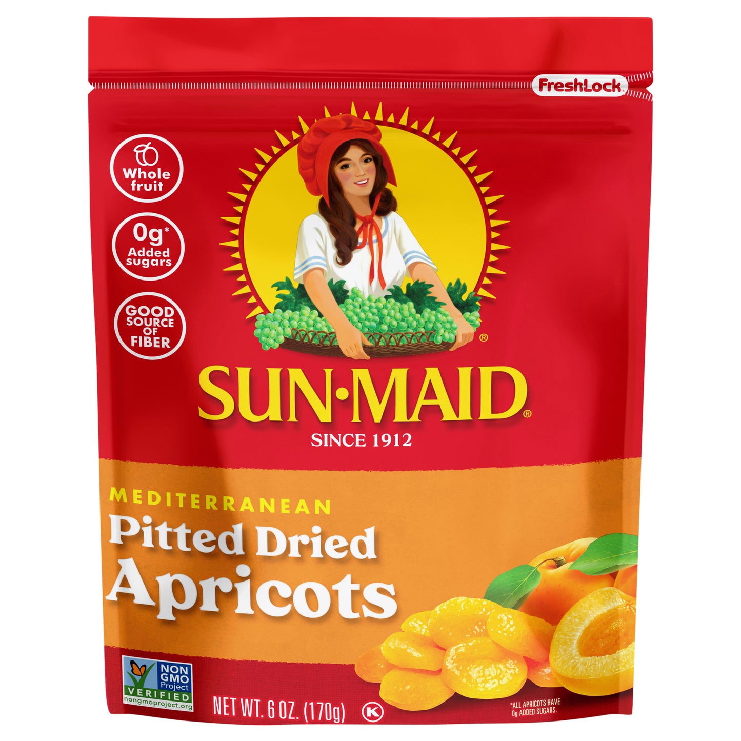 Sun-Maid® Mediterranean Pitted Dried Apricot 6oz Fresh-Lock® Zipper Stand-up Bag