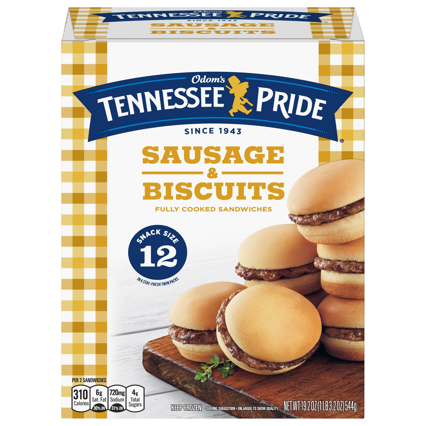 Odom's Tennessee Pride Sausage & Biscuits, Snack Size Frozen Breakfast Sandwiches, 12 Count