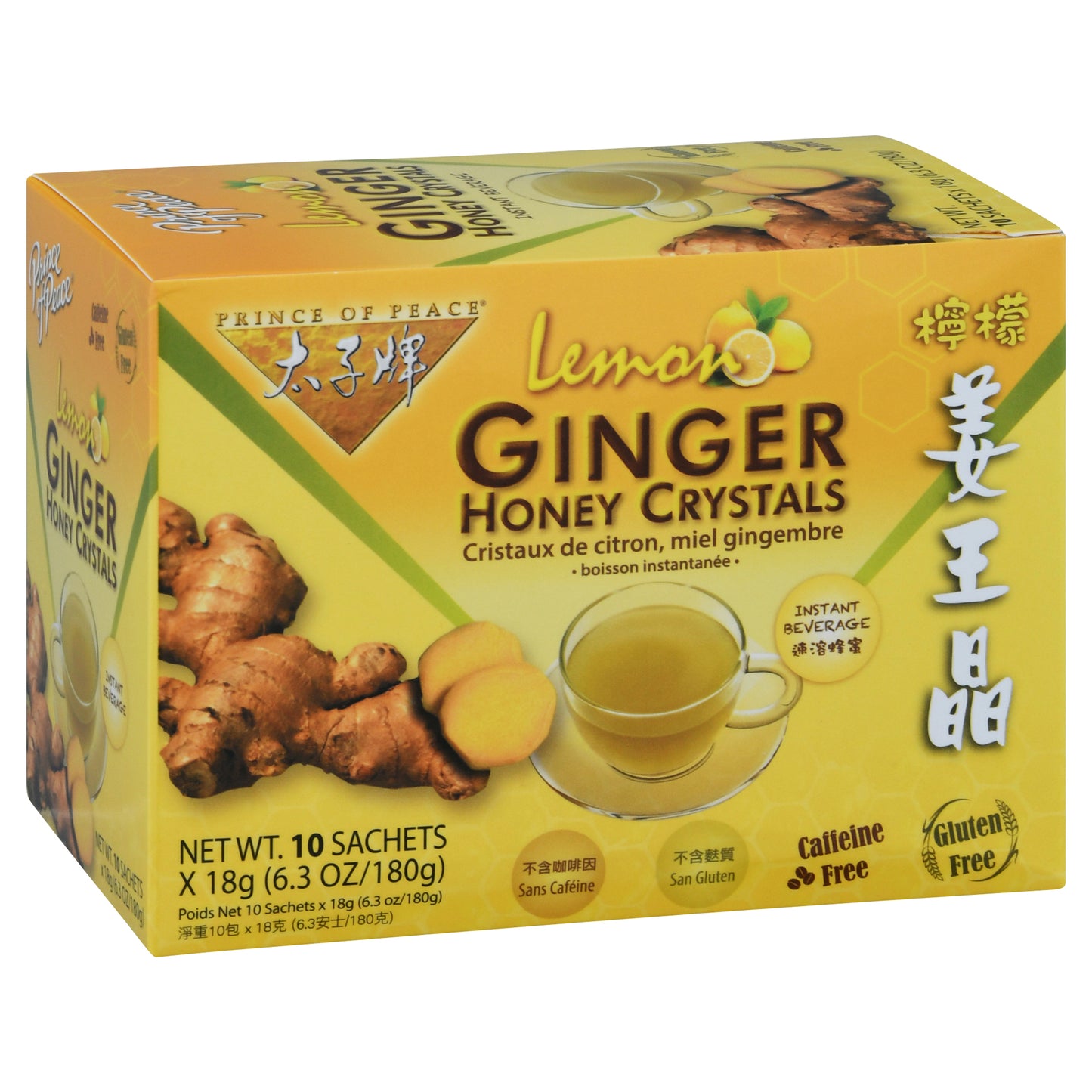 Prince of Peace Lemon Ginger Honey Crystals Instant Beverage 10 - 18 g Packs