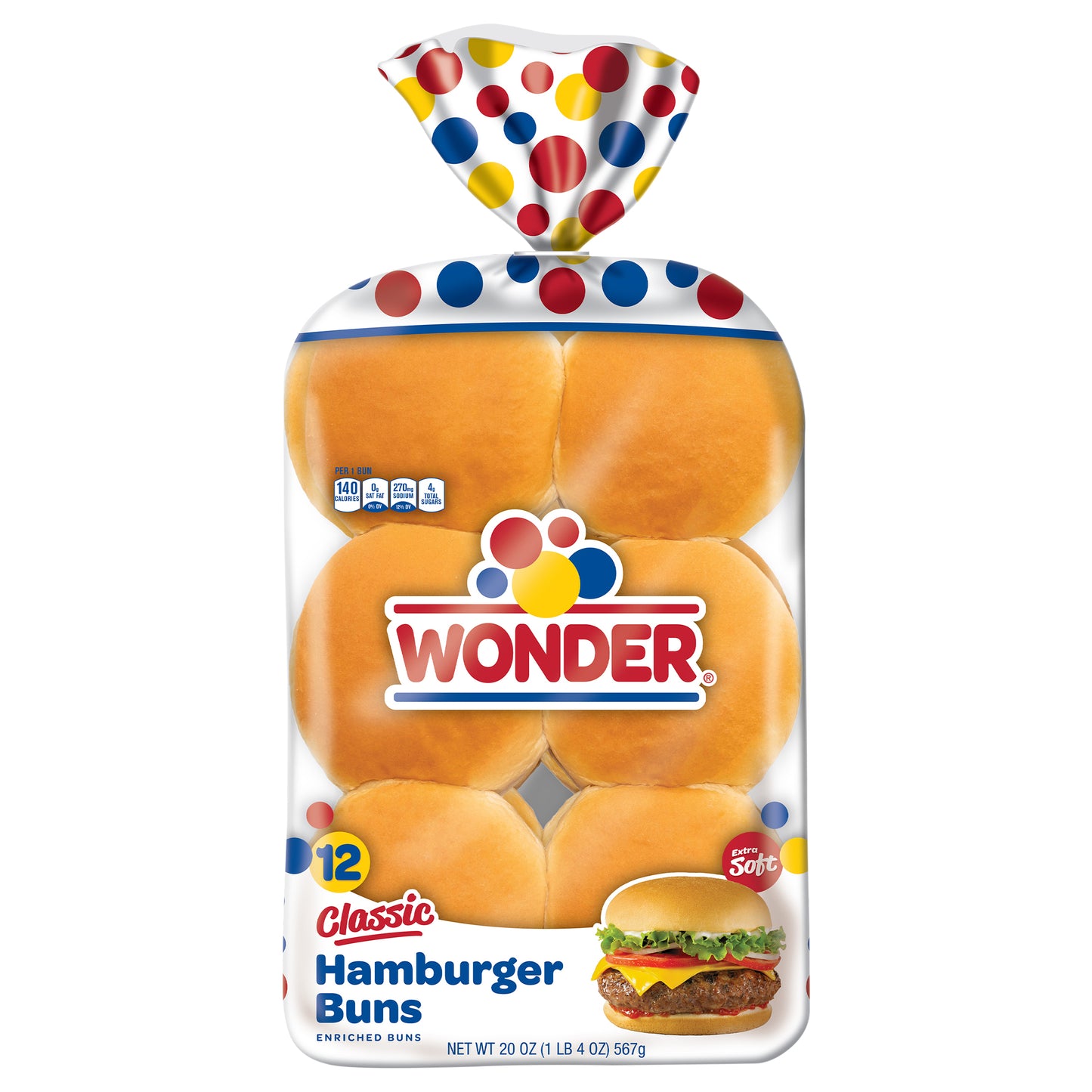 Wonder Bread Classic Hamburger Buns, White Bread Hamburger Buns, 12 Count