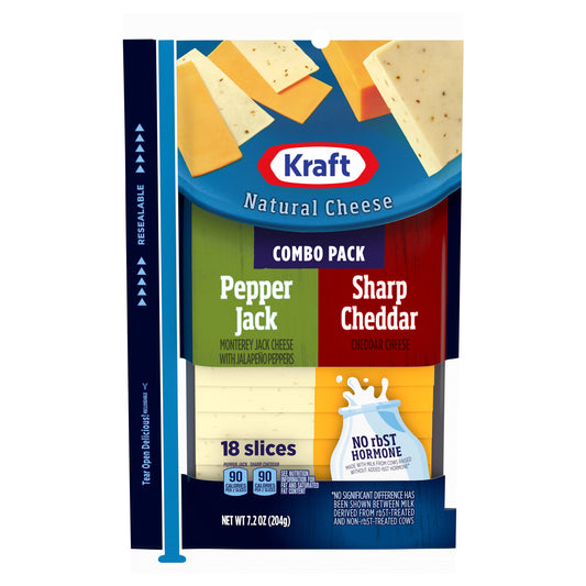 Kraft Pepper Jack & Sharp Cheddar Cheese Slice Combo Pack, 18 ct Pack