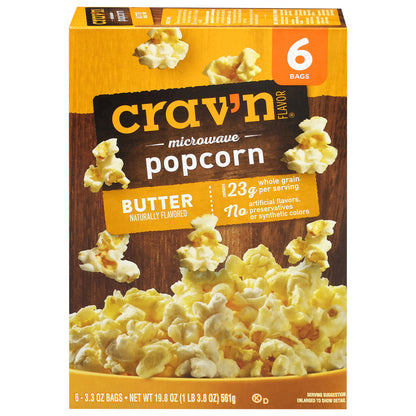 Crav'n Flavor Butter Microwave Popcorn 6 - 3.3 oz Bags