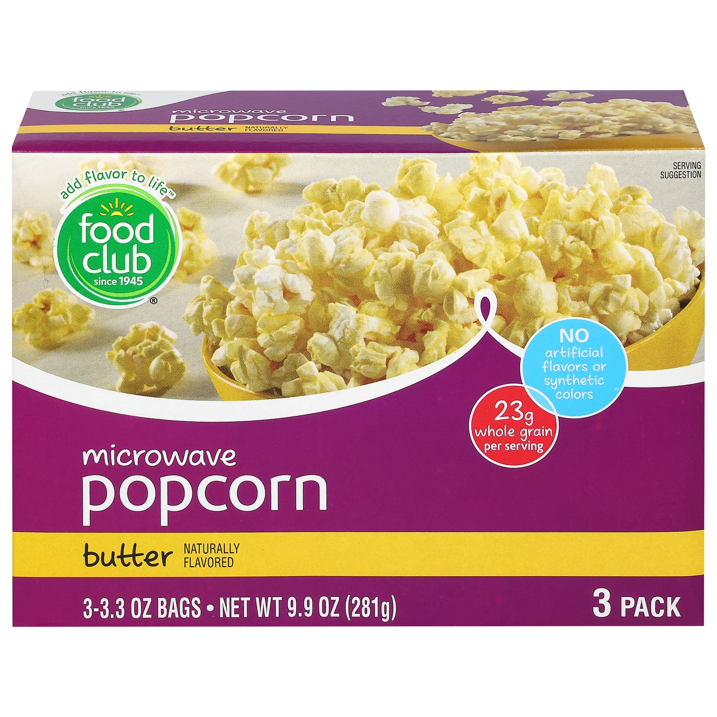 Food Club Butter Microwave Popcorn 3 - 3.3 oz Bags