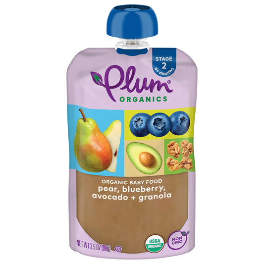 Plum Organics® Stage 2 Organic Baby Food Pear, Blueberry, Avocado + Granola 3.5oz Pouch