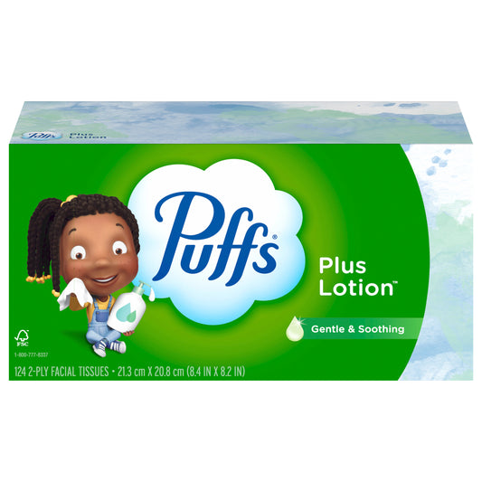 Puffs Plus Lotion Facial Tissue, 1 Family Box, 124 Tissues Per Box