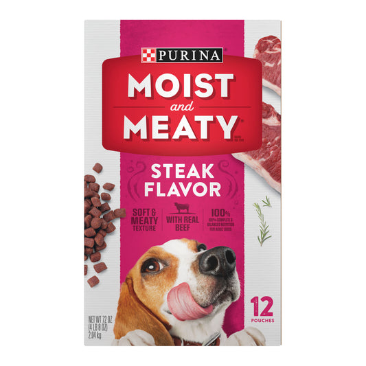Purina Moist and Meaty Steak Flavor Soft Dog Food Pouches - 12 ct. Pouch