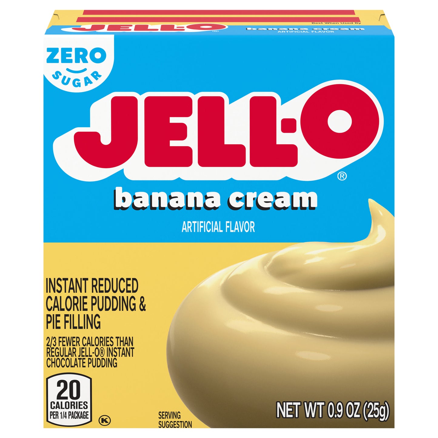 Jell-O Banana Cream Artificially Flavored Zero Sugar Instant Reduced Calorie Pudding & Pie Filling Mix, 0.9 oz Box