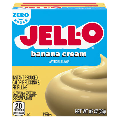 Jell-O Banana Cream Artificially Flavored Zero Sugar Instant Reduced Calorie Pudding & Pie Filling Mix, 0.9 oz Box