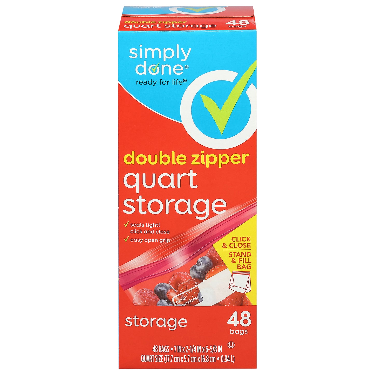 Simply Done Double Zipper Quart Size Storage Bags 48 Bags