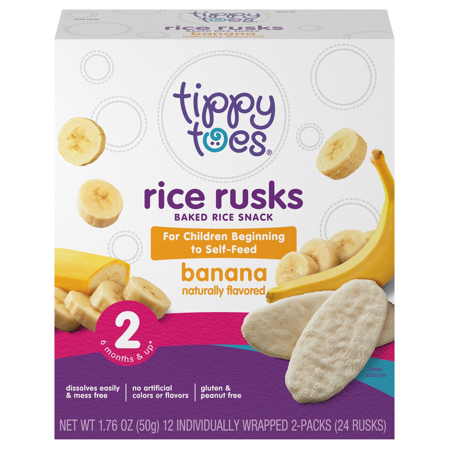 Tippy Toes Banana Rice Rusks Baked Rice Snack 12 ea