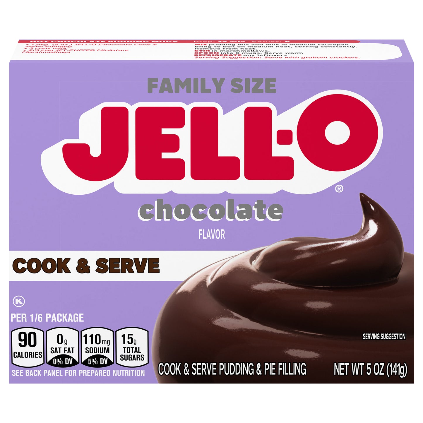 Jell-O Cook & Serve Chocolate Flavor Pudding & Pie Filling Mix, Family Size, 5 oz Box