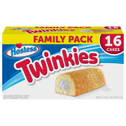 HOSTESS TWINKIES, Golden Sponge Cake, Creamy Filling, Tasty Snack Treat, Family Pack – 16 Count  / 21.73 oz