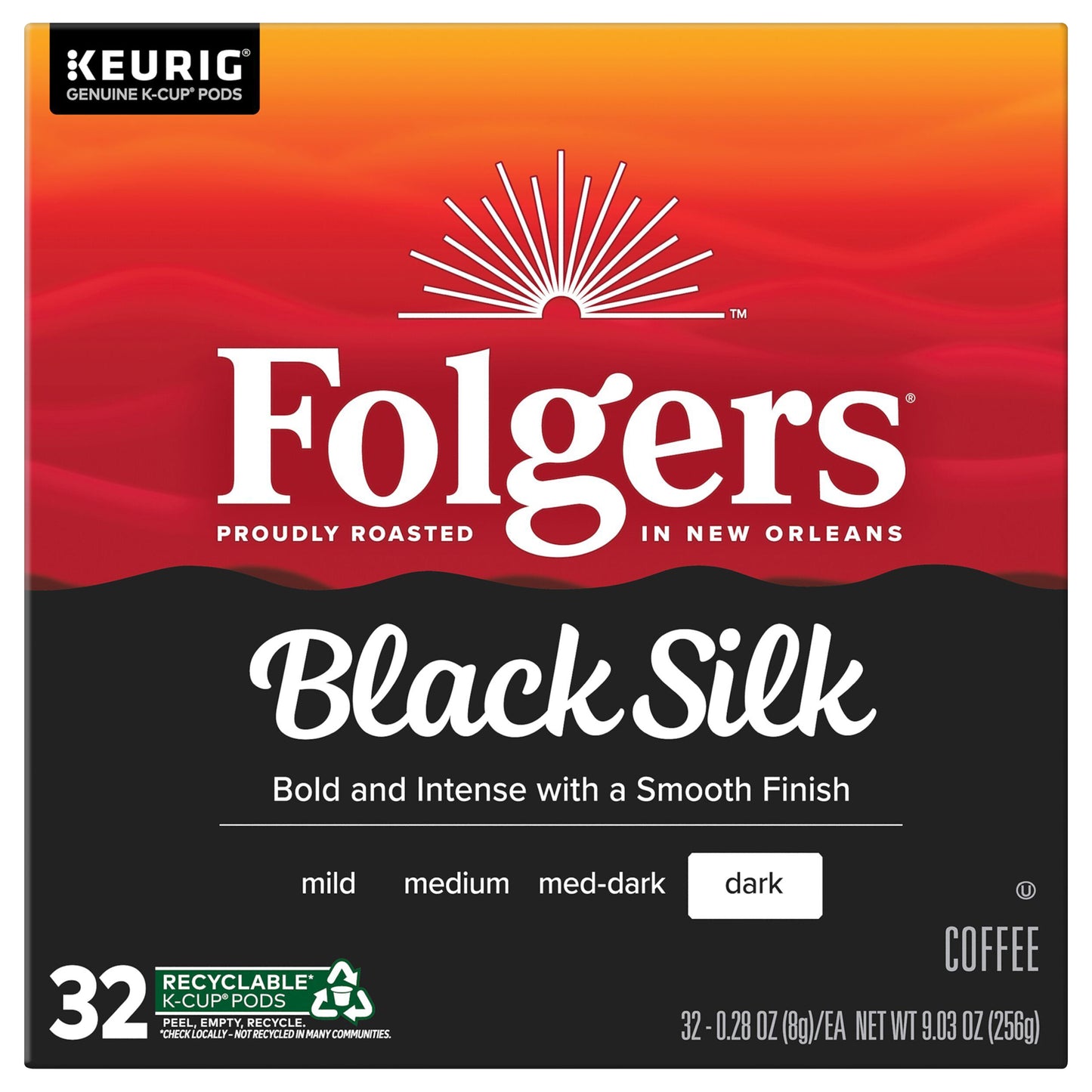 Folgers Black Silk Dark Roast Coffee, 32 Keurig K-Cup Pods