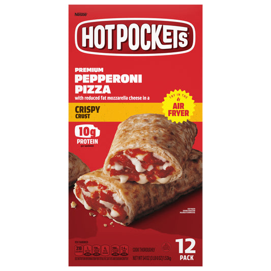 Hot Pockets Pepperoni Pizza Crispy Crust Frozen Snacks, Pizza Snacks Made with Mozzarella Cheese, 12 Count Frozen Sandwiches 54 oz.