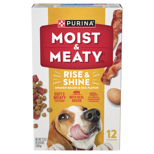 Purina Moist and Meaty Rise and Shine Awaken Bacon and Egg Flavor Soft Dog Food Pouches - 12 ct. Pouch