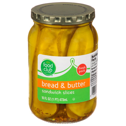 Food Club Sandwich Slices Bread & Butter Pickles 16 fl oz