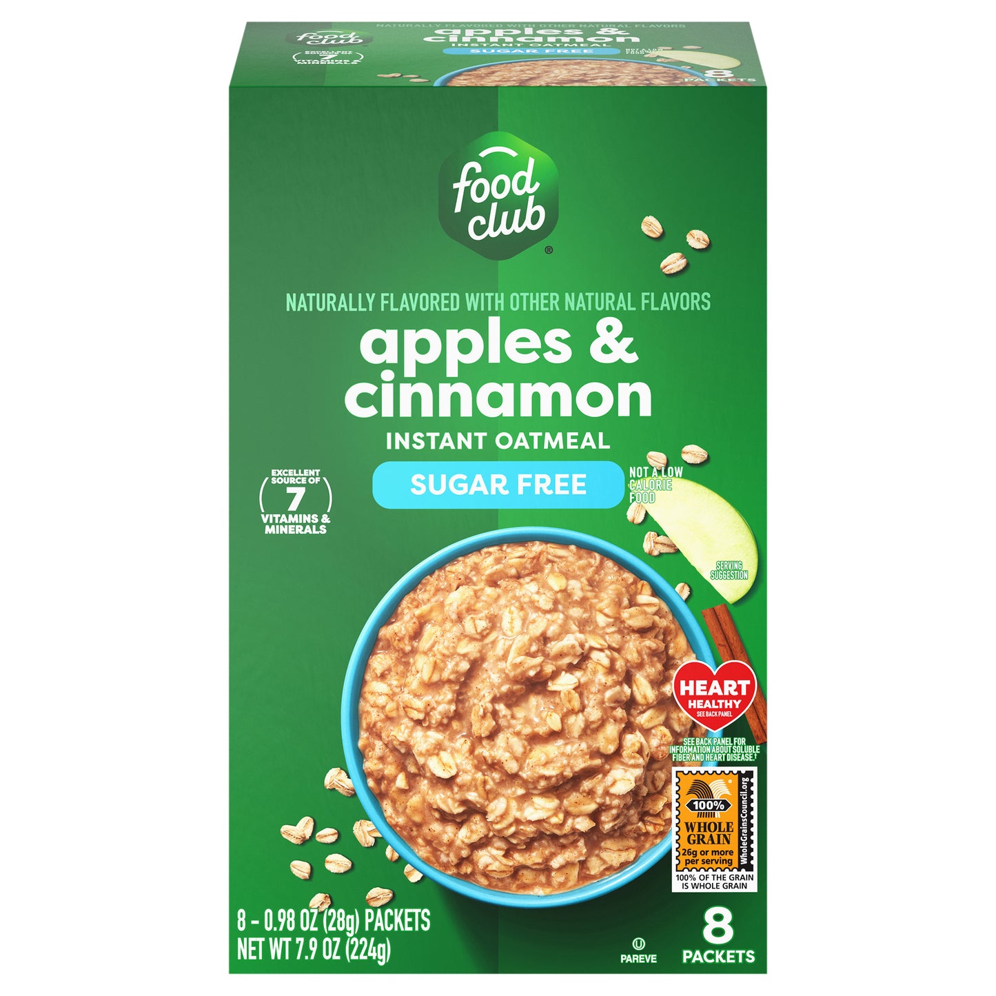 Food Club Sugar Free Apples & Cinnamon Instant Oatmeal 8 ea