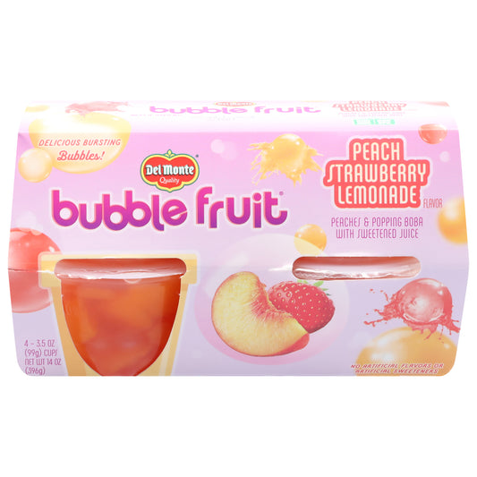 Del Monte Bubble Fruit Peach Strawberry Lemonade Flavor Fruit Cup Snacks 4 - 3.5 oz Cups