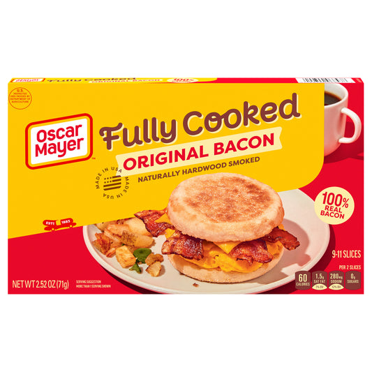 Oscar Mayer Original Fully Cooked Bacon, 2.52 oz Box, 9-11 slices