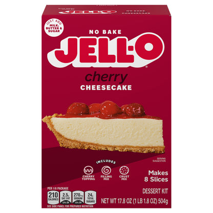 Jell-O No Bake Cherry Cheesecake Dessert Kit with Cherry Topping, Filling Mix & Crust Mix, 17.8 oz Box