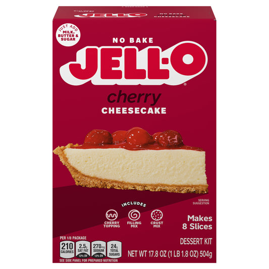 Jell-O No Bake Cherry Cheesecake Dessert Kit with Cherry Topping, Filling Mix & Crust Mix, 17.8 oz Box