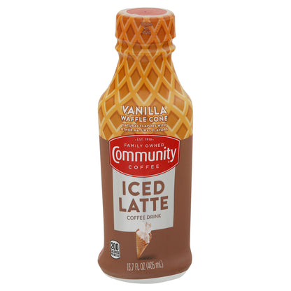 Community Coffee Iced Latte Vanilla Waffle Cone Coffee Drink 13.7 fl oz Bottle