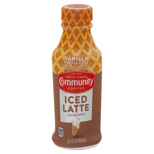 Community Coffee Iced Latte Vanilla Waffle Cone Coffee Drink 13.7 fl oz Bottle