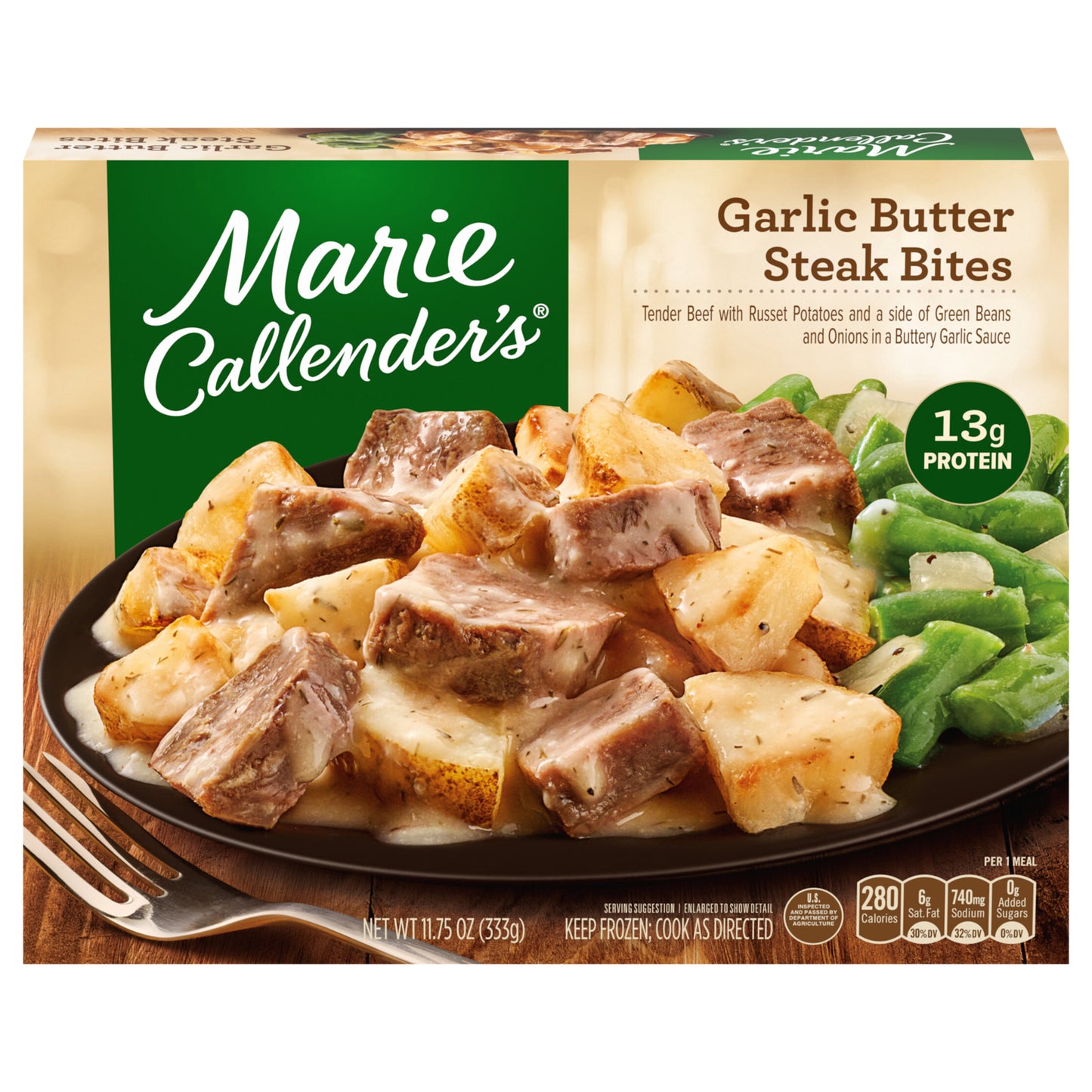 Marie Callender's Garlic Butter Steak Bites With Vegetables, Single Serve Frozen Meal, 11.75 oz.