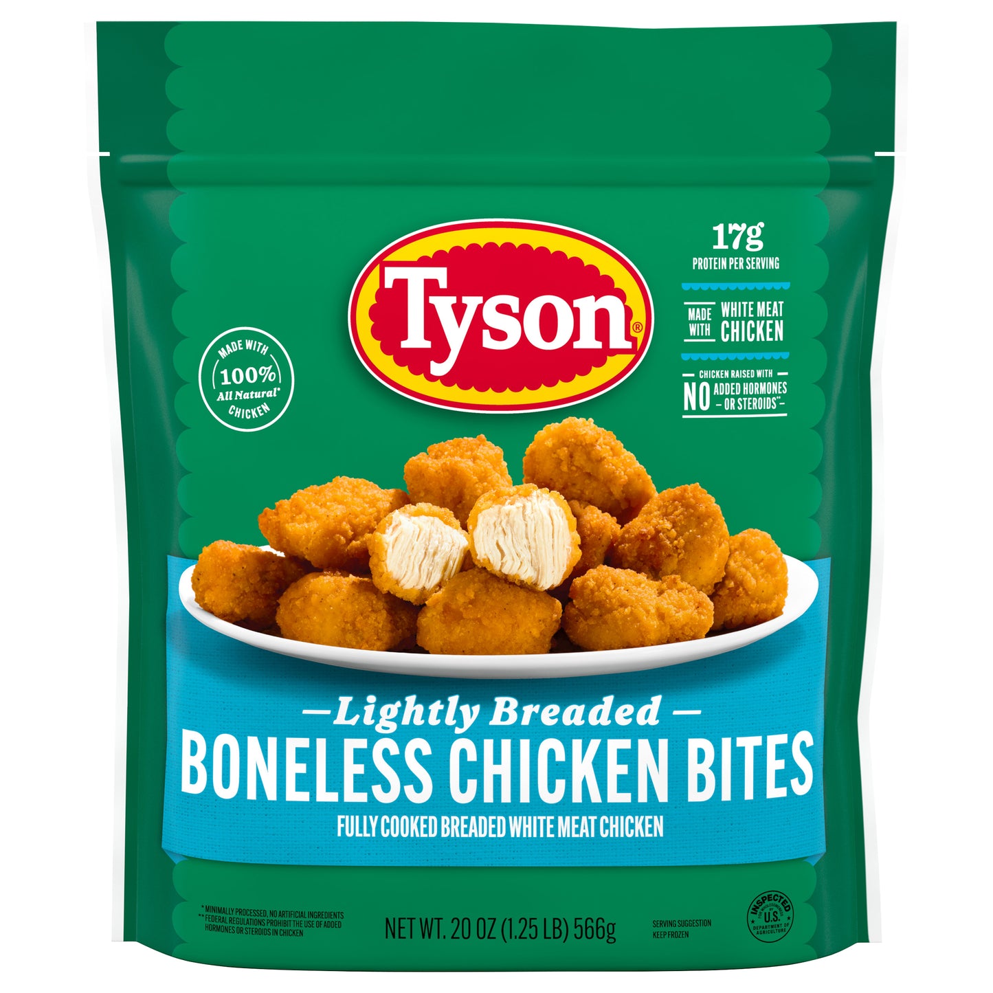 Tyson Lightly Breaded Frozen Boneless Chicken Bites, 20 oz Bag