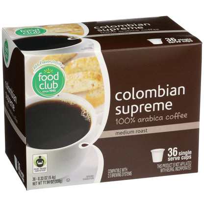Medium Roast Colombian Supreme 100% Arabica Coffee Single Serve Cups