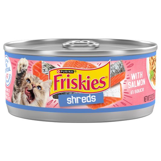 Purina Friskies Wet Cat Food, Shreds With Salmon in Sauce - 5.5 oz. Can