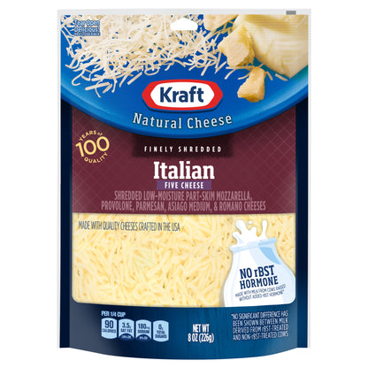 Kraft Italian Five Cheese Shredded Cheese, 8 oz Bag