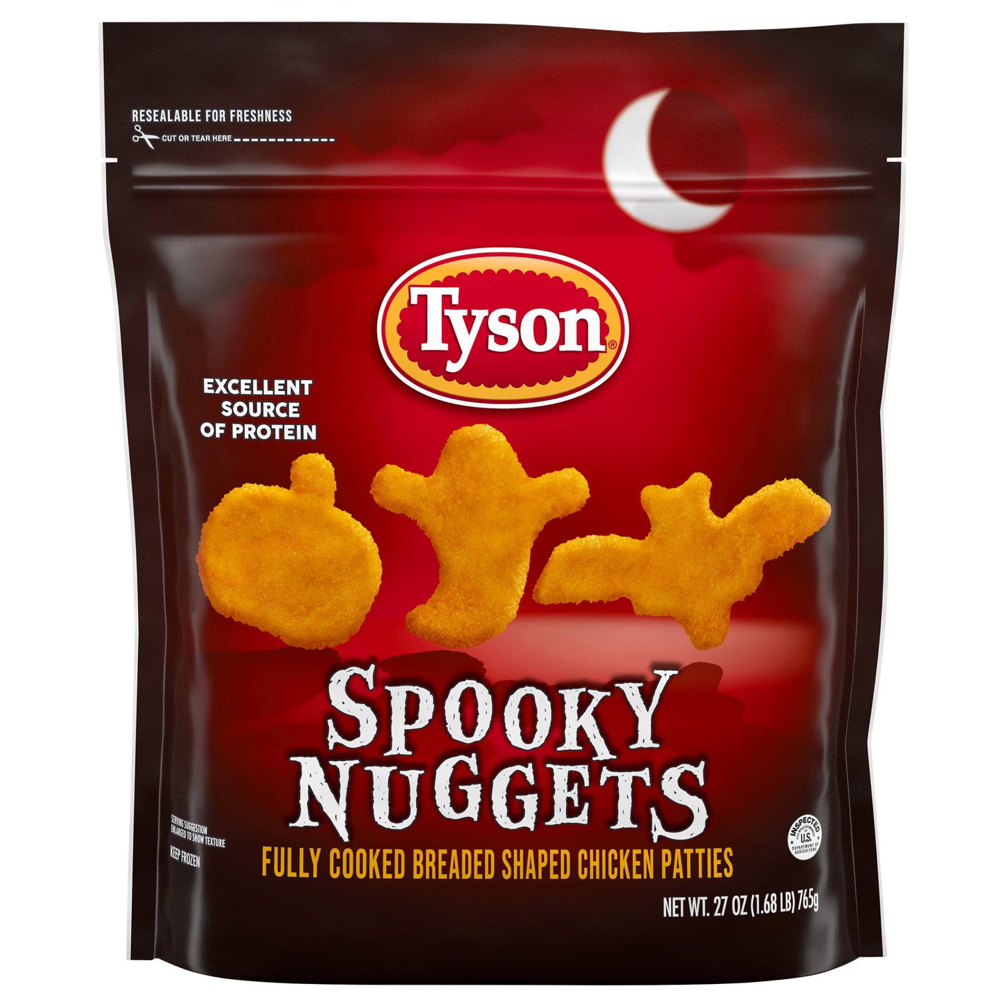 Tyson Fully Cooked Spooky Nuggets Breaded Shaped Chicken Patties, 27 oz Bag