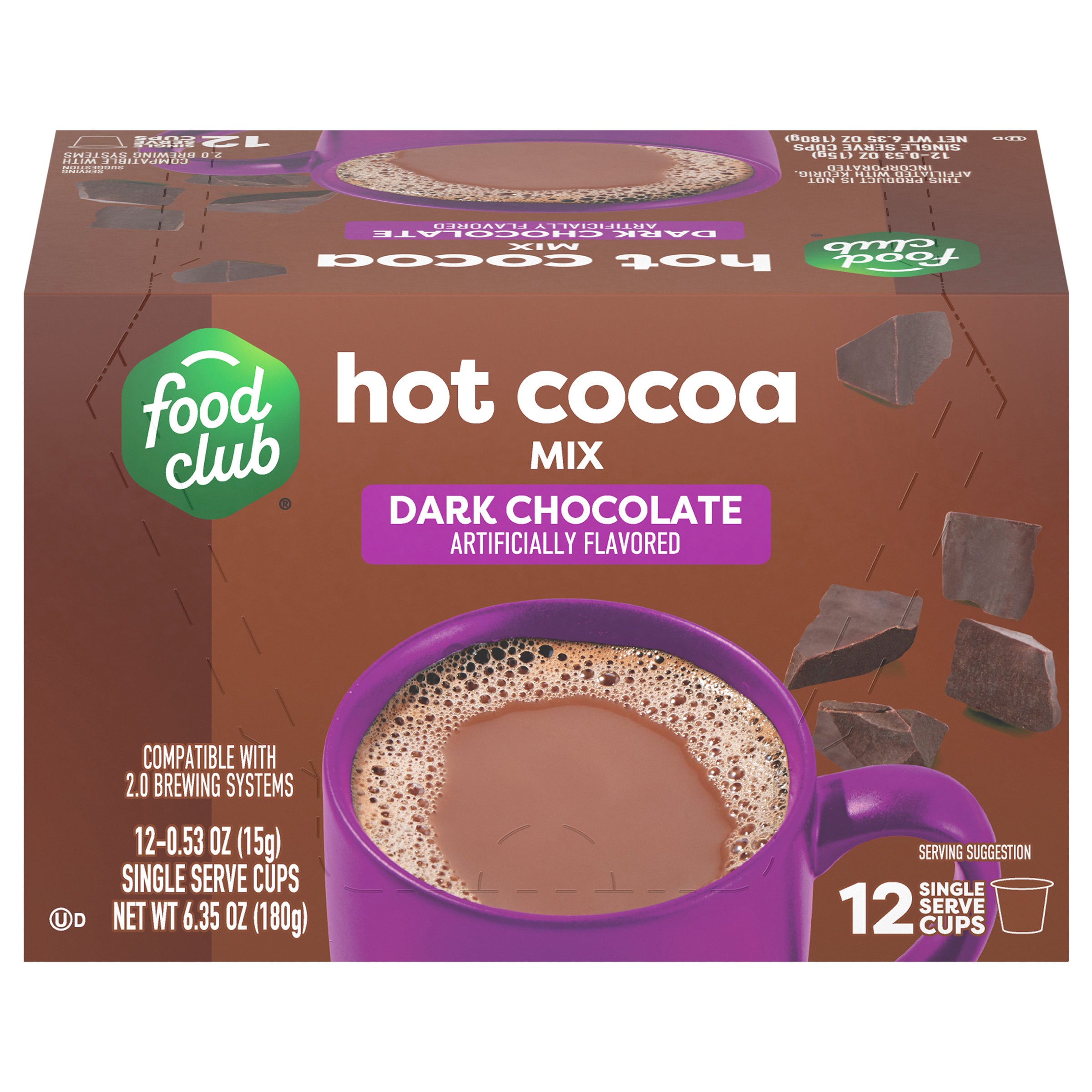 Food Club Single Serve Cups Dark Chocolate Hot Cocoa Miix 12 ea