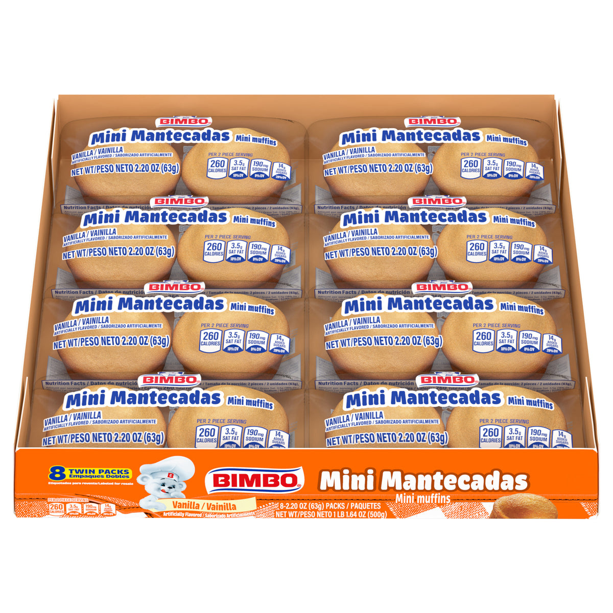 Bimbo Mini Mantecadas Vanilla (Club Pack) Mini Muffins, 8 twin packs, 17.64 oz