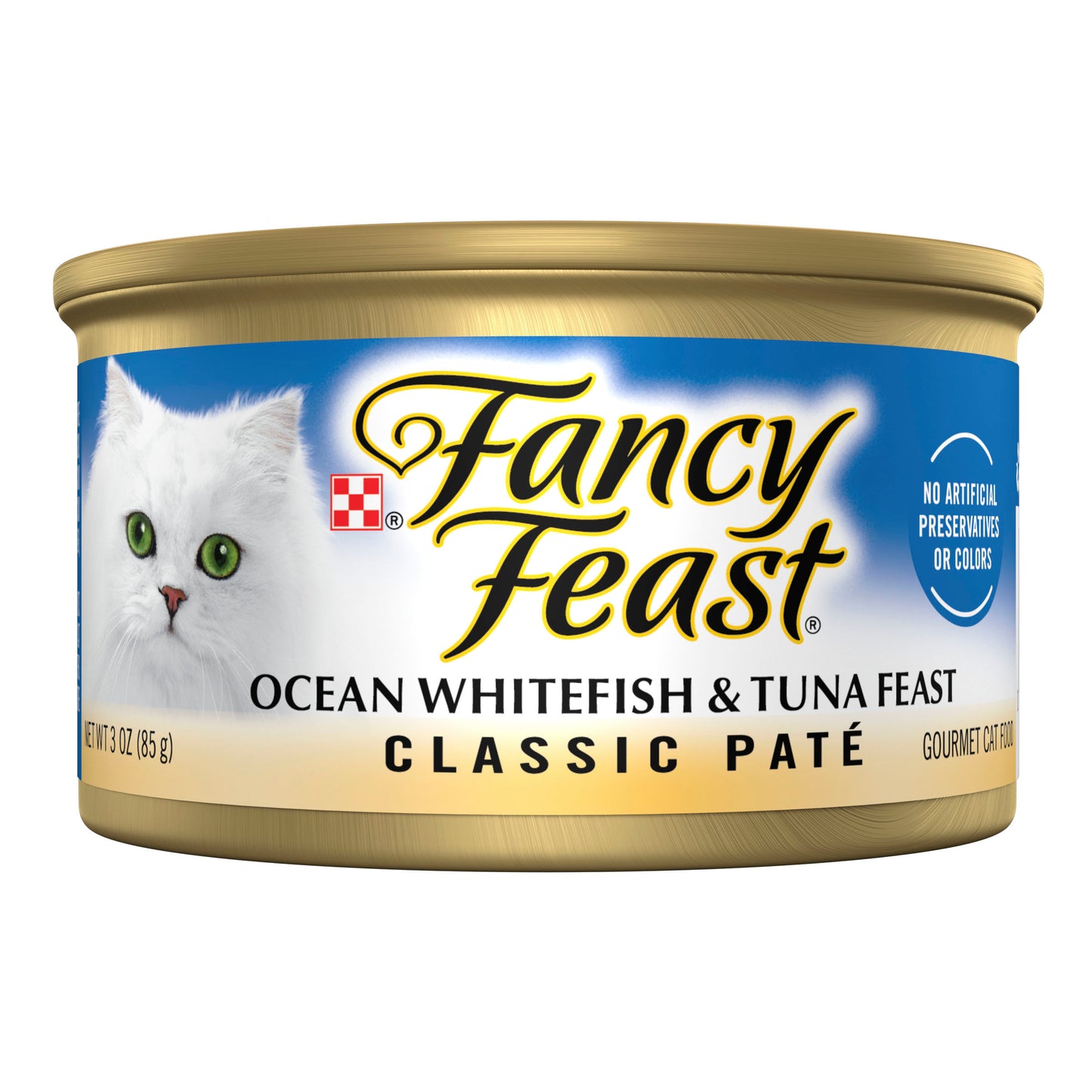 Purina Fancy Feast Classic Pate Ocean Whitefish and Tuna Feast Classic Grain Free Wet Cat Food Pate - 3 oz. Can