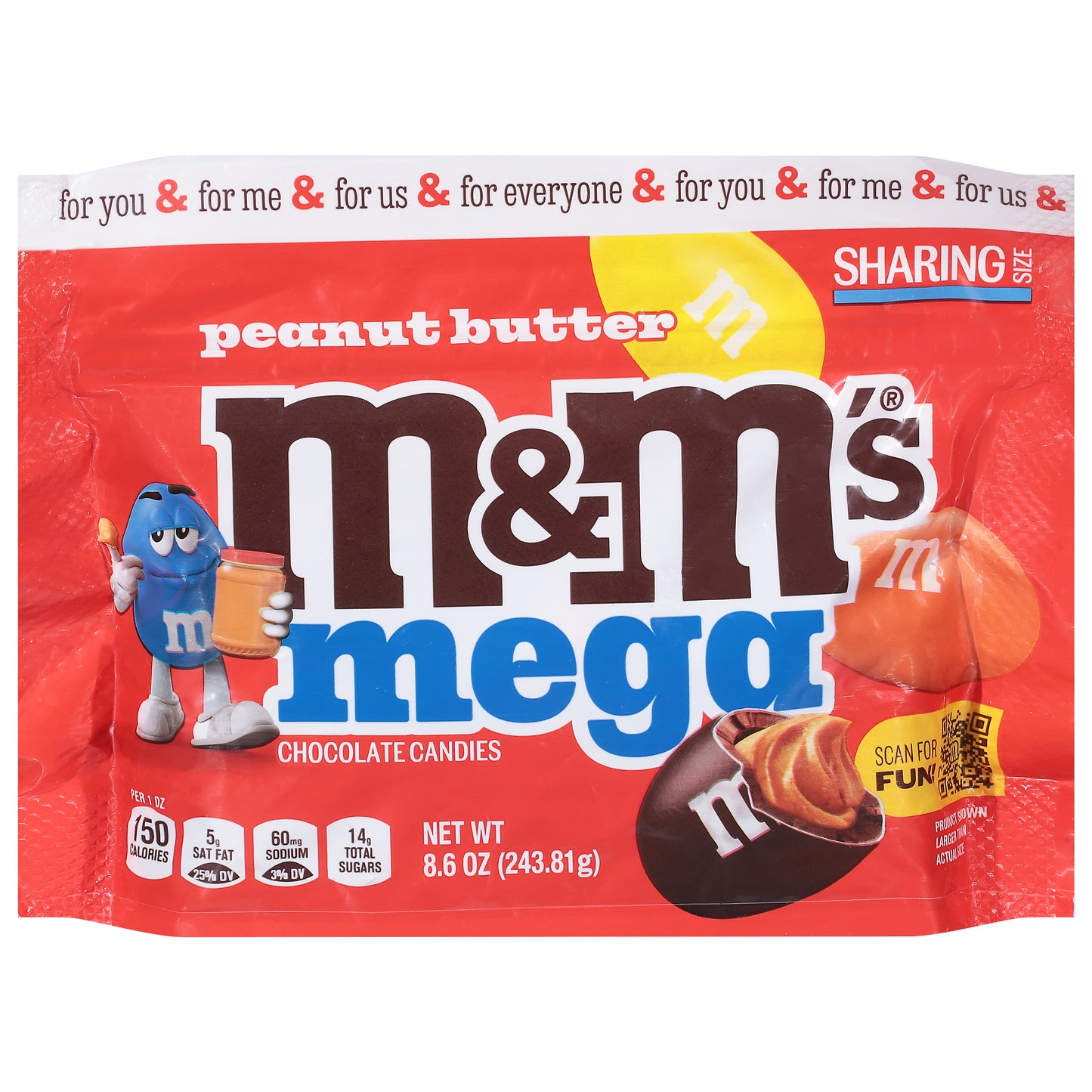 M&M's Peanut Butter Chocolate Candies Mega Sharing Size 8.6 oz