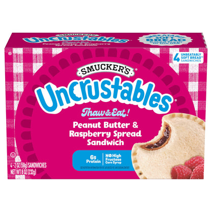 Smucker’s Uncrustables Peanut Butter & Raspberry Spread Sandwiches, 4 Count, 2 Oz. Each, Frozen