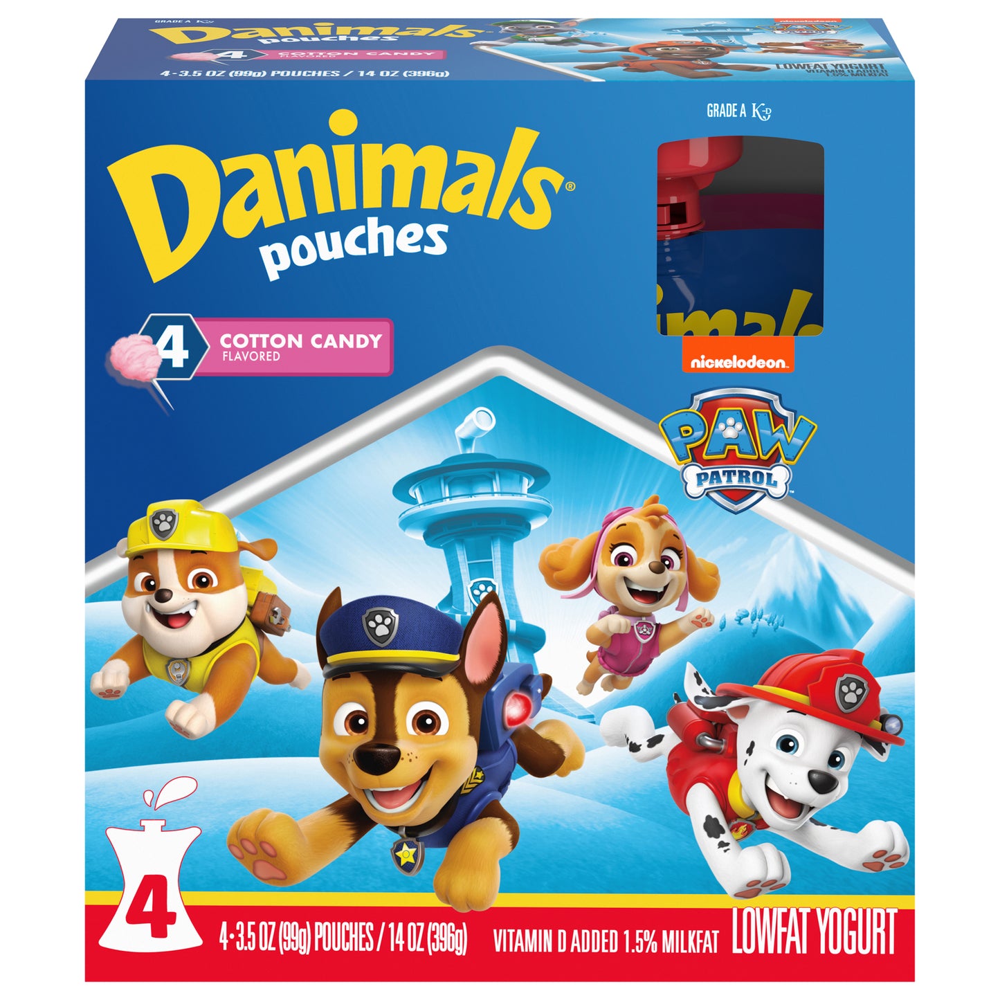 Danimals Pouches Cotton Candy Squeezable Low Fat Yogurt, 4 Ct, 3.5 OZ Yogurt Pouches