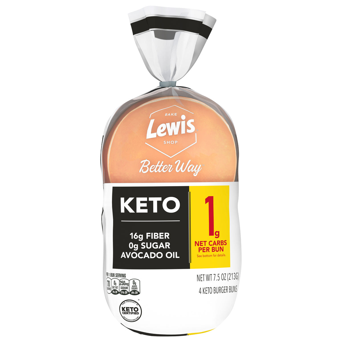 Lewis Bake Shop Better Way White Keto Burger Buns 7.5 oz 4 Count