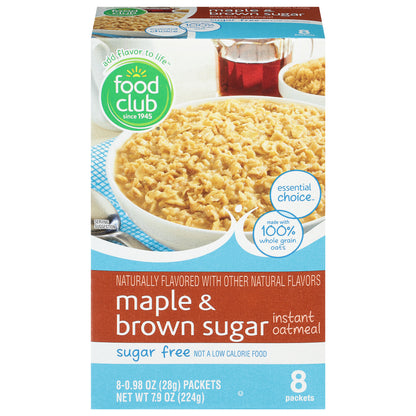 Food Club Essential Choice Sugar Free Maple & Brown Sugar Instant Oatmeal 8 - 0.98 oz Packets