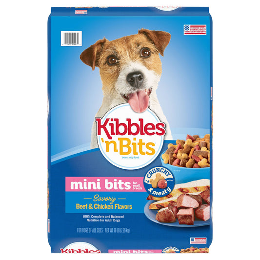 Kibbles 'n Bits Mini Bites Small Breed Savory Beef and Chicken Flavors Dog Food, 16-Pound