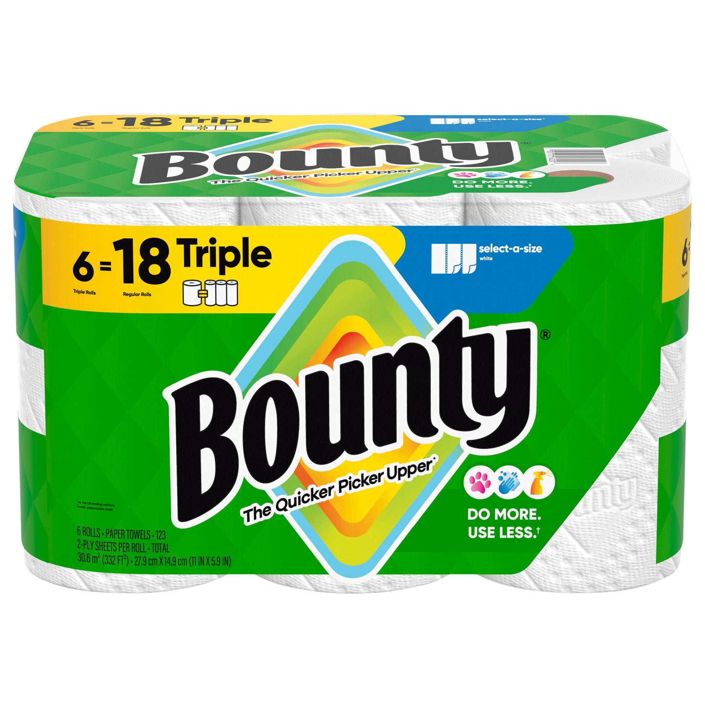 Bounty Paper Towels Select-A-Size White, 6 Triple Rolls, 123 Sheets Per Roll