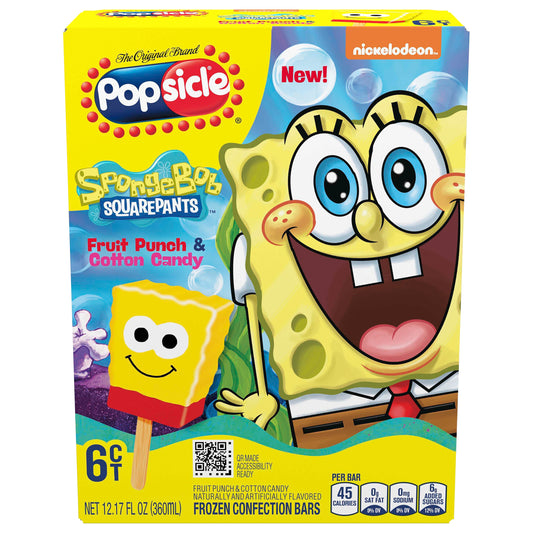 Popsicle SpongeBob SquarePants Fruit Punch & Cotton Candy Frozen Confection Bars 6 ea