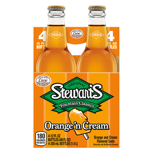 Stewart's Orange 'n Cream Made with Sugar, 12 fl oz glass bottles, 4 pack