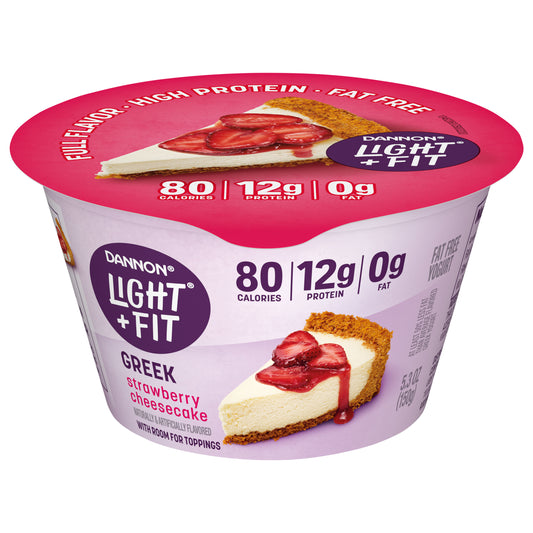 Dannon Light + Fit Strawberry Cheesecake Greek Fat Free Yogurt, 5.3 OZ Yogurt Cup